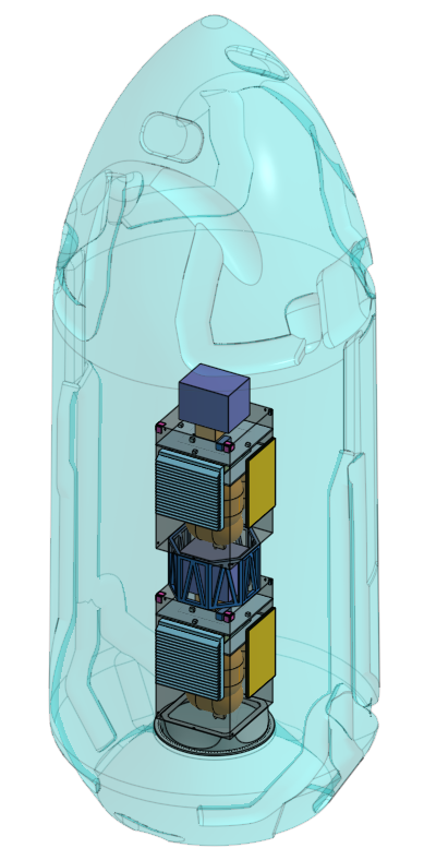 Conceptual satellite packaged inside a launch vehicle fairing